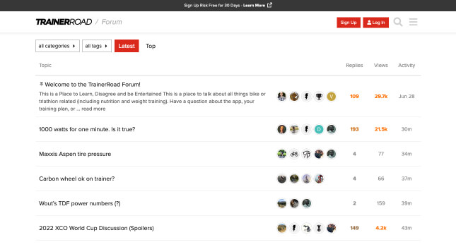 TrainerRoad Discourse forum homepage