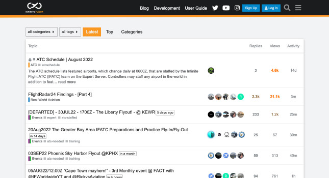 Infinite Flight Discourse forum homepage
