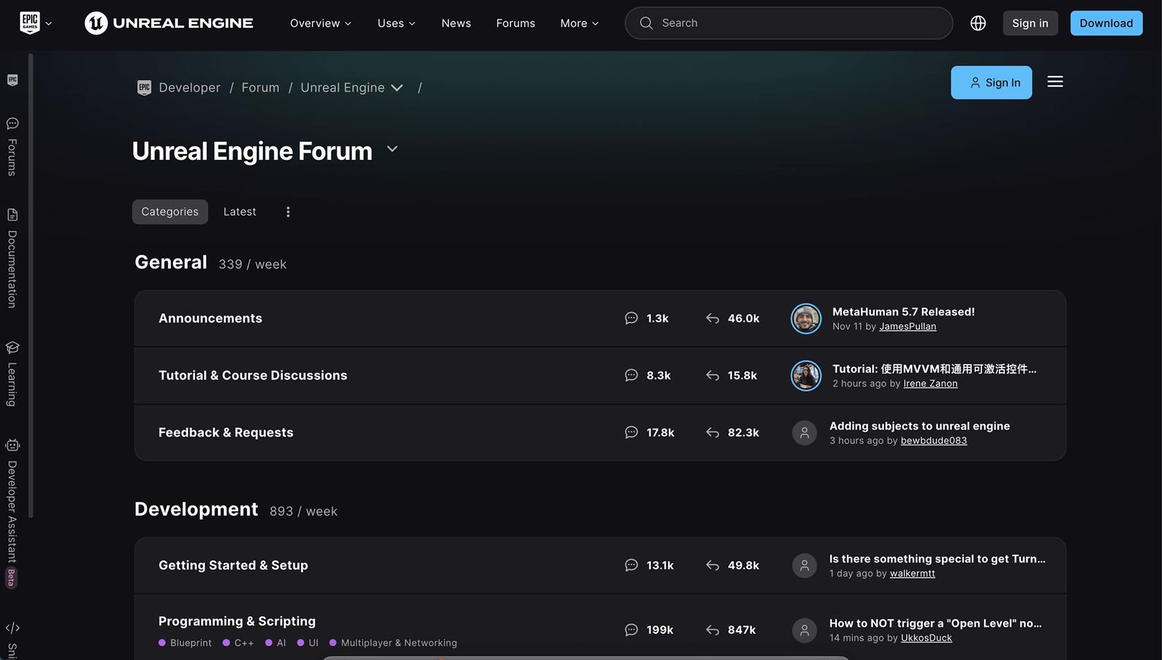 Epic community forum screenshot