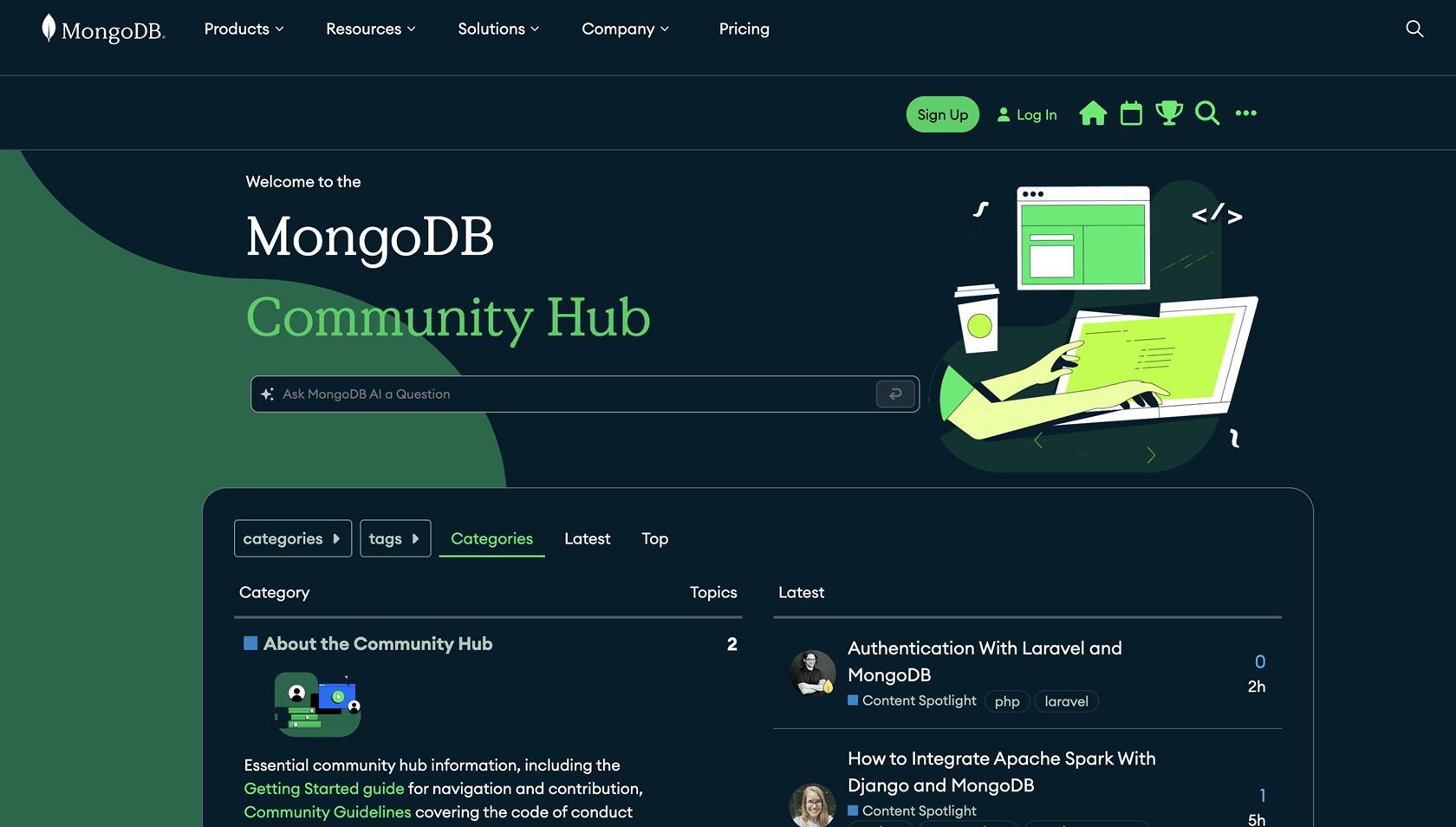 MongoDB community forum screenshot