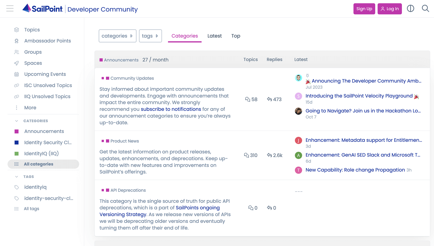 Sailpoint community forum screenshot